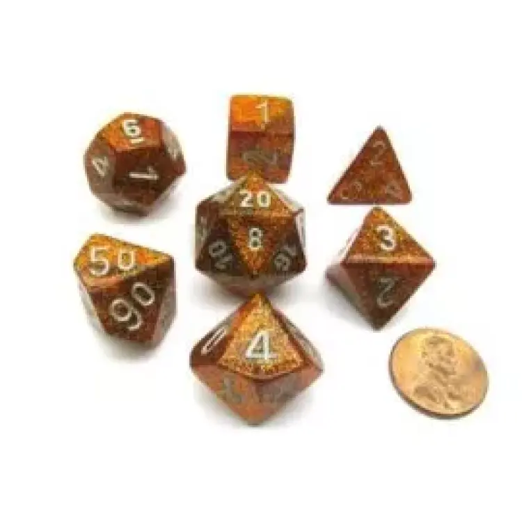 Glitter Gold/silver Polydice Dobbelsteen Set (7 stuks)