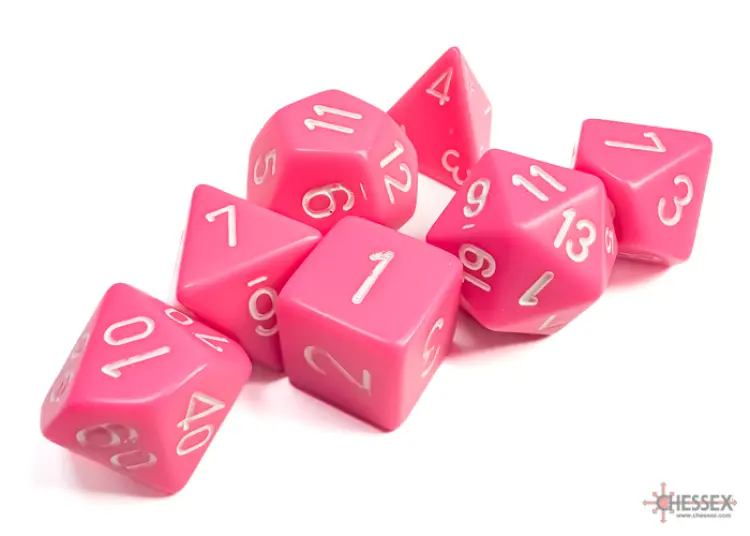Opaque Polyhedral Pink/white Dobbelsteen Set (7 stuks)
