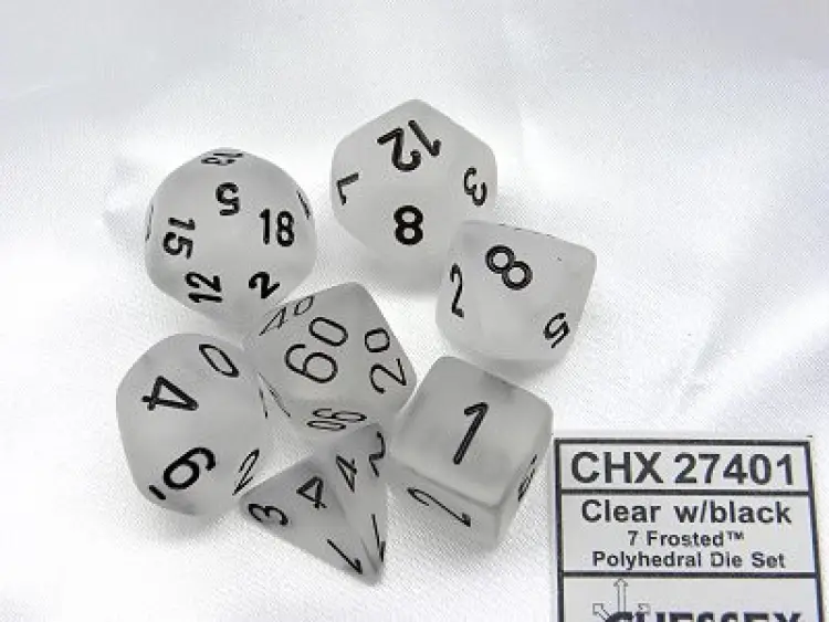 Frosted Clear/black Polydice Dobbelsteen Set (7 stuks)