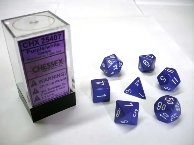 Opaque Purple/white Polydice Dobbelsteen Set (7 stuks)