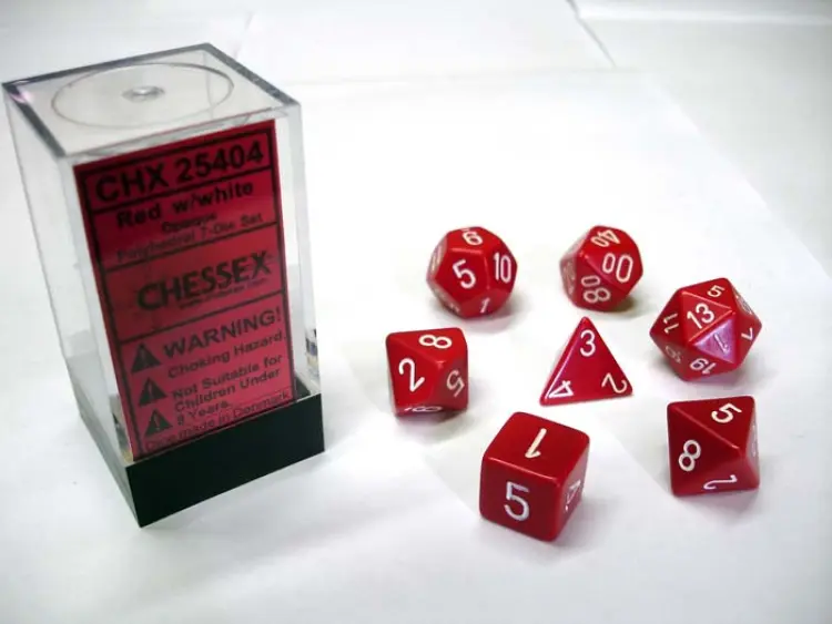 Opaque Red/white Polydice Dobbelsteen Set (7 stuks)