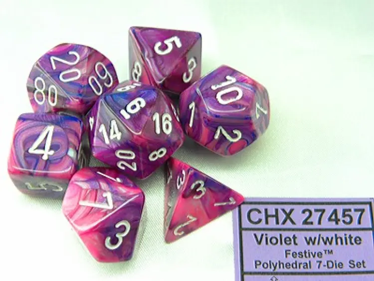 Festive Violet/white Polydice Dobbelsteen Set (7 stuks)